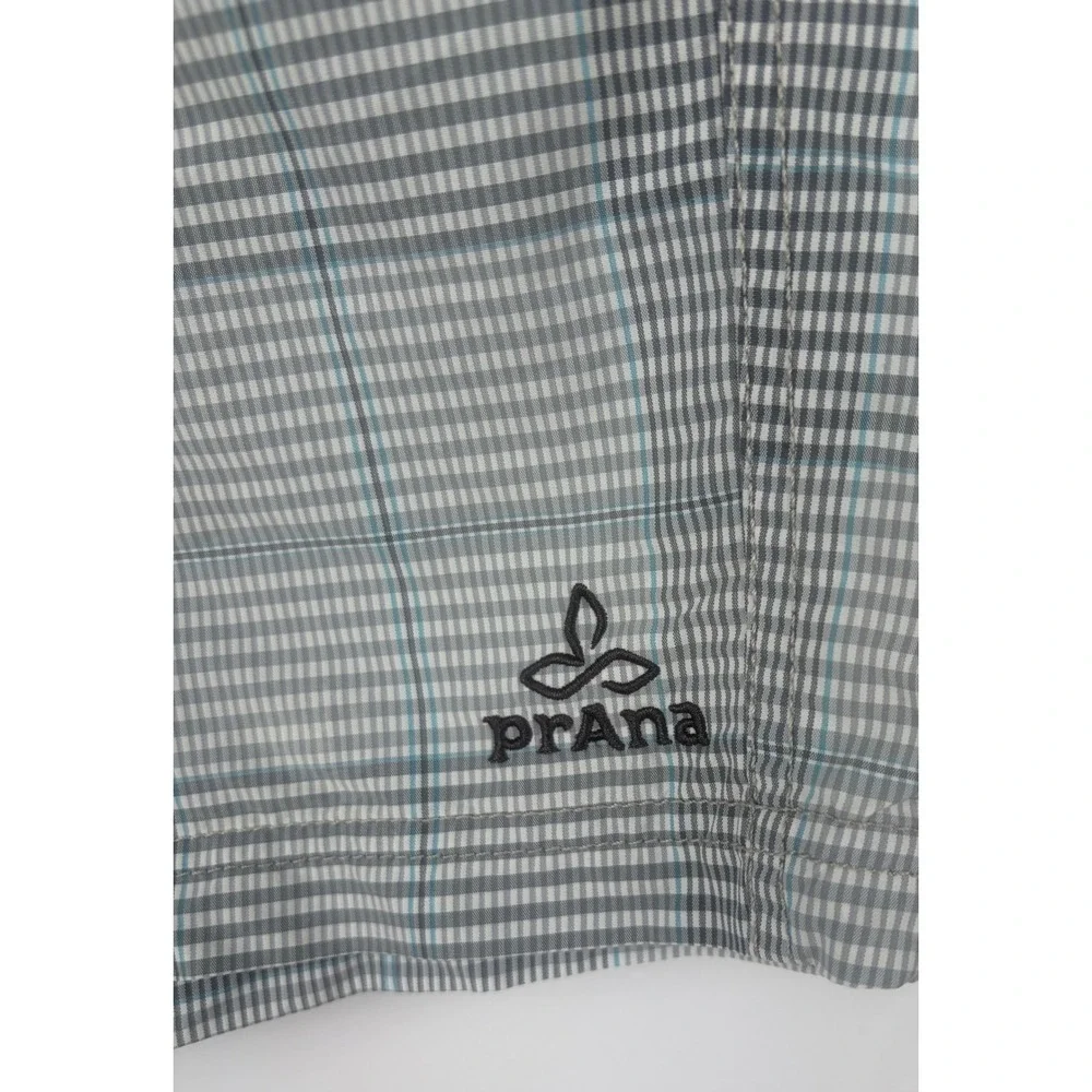 Prana Mens‎ Plaid Board Shorts Size 34 Grey Blue UPF 50+ Swim Trunks